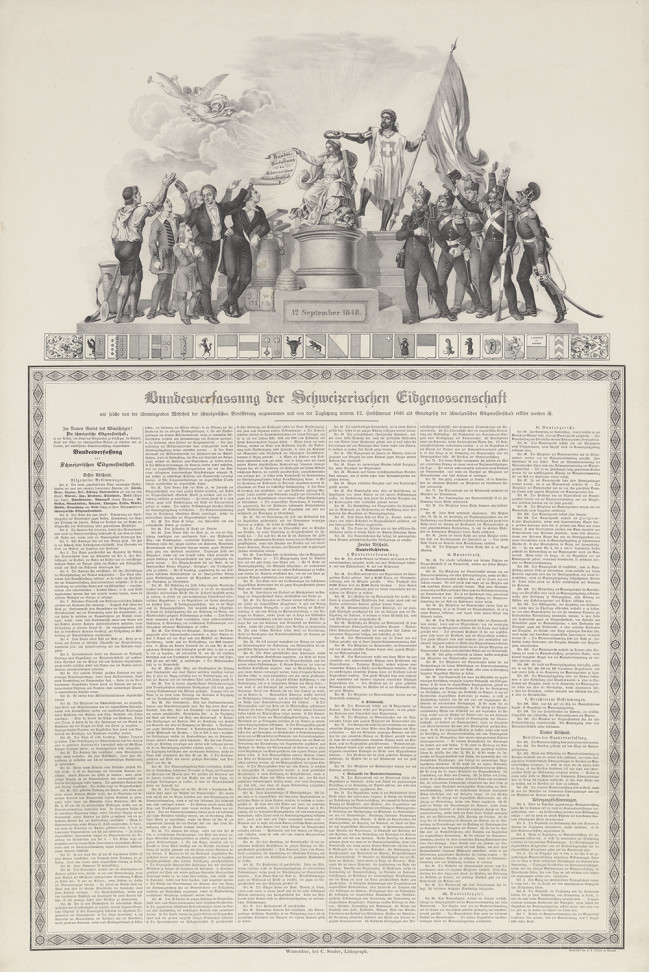 Druckgrafik der eidgenössischen Bundesverfassung von 1848